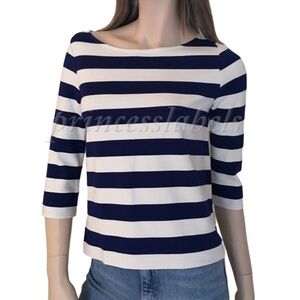 ANN Taylor Rayon Rugby Top Tee Sweater Shirt Navy Stripe